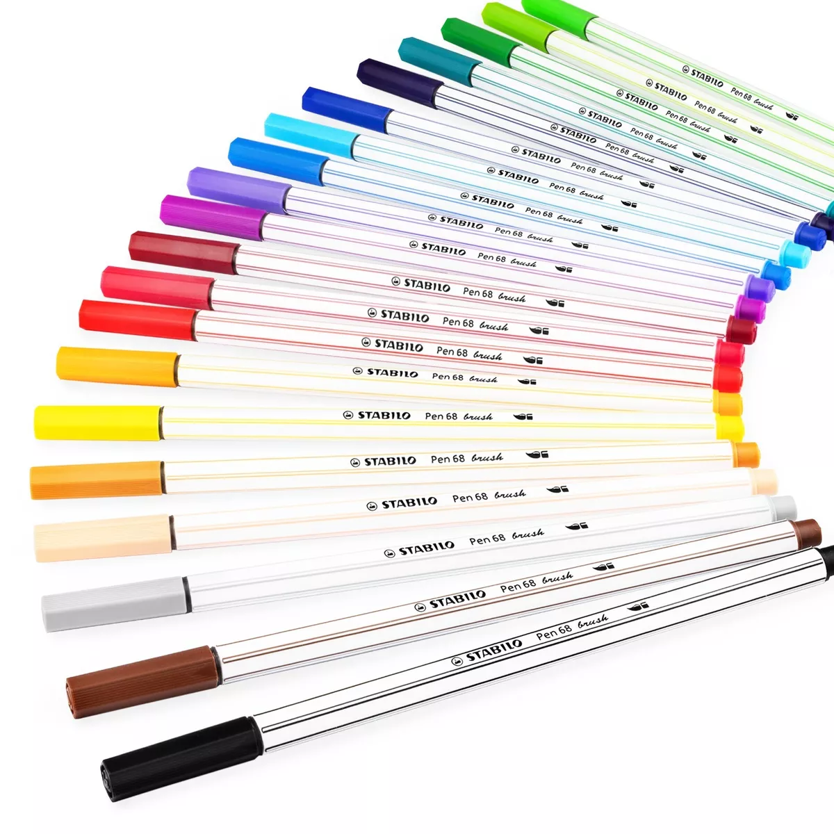 STABILO Pen 68 Brush Premium Felt Tip Brush Pen - 1-3mm Nib - 20 Colours