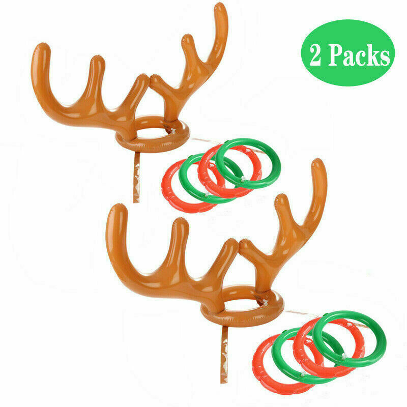 Inflatable Reindeer Antler Hat Toss Rings Xmas Gift Party Holiday Game Moos I4Z3
