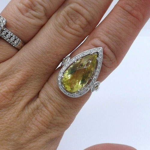 DK Sterling Silver Teardrop Lemon Yellow Quartz & CZ Ring, size 7 - Picture 7 of 7