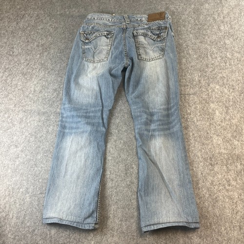 Guess Falcon Jeans Mens 34 28 Short Slim Bootcut Light Wash Blue Whiskers - Picture 11 of 12