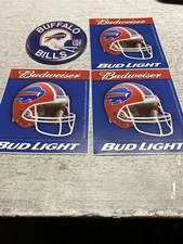 3 Budweiser Bud Light Buffalo Bills Stickers 4" by 4.5" & Vintage 3.5” Button