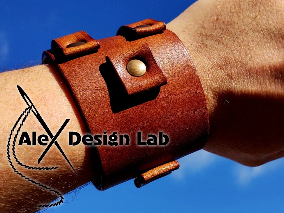 Brazalete ancho de cuero para hombre Johnny Depp estilo pulsera extra clase genuina Foto 2 de 4