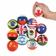 Flags Around The World Stress Balls - Toys - 12 Pieces