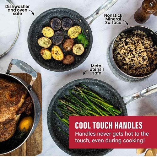 GraniteStone Cookware Set Aluminum Nonstick Diamond Infused Glass Lids 10-Piece - 第 6/8 張圖片