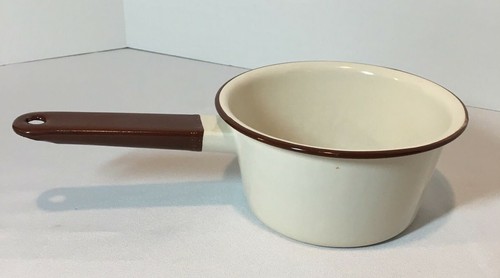 Vintage Enamelware Small Pan Cream and Brown Camping Farmhouse - Picture 8 of 9
