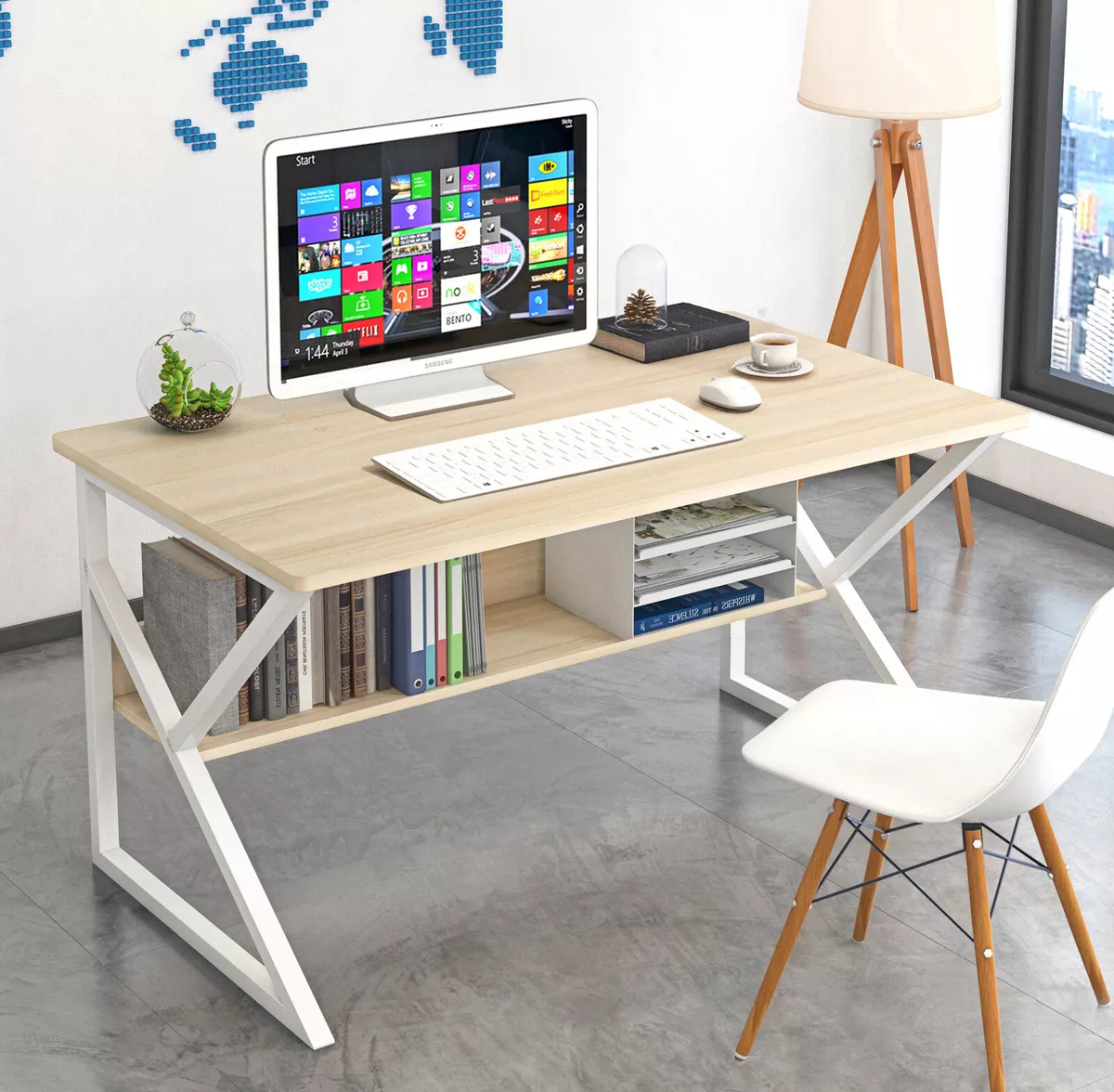 Kori Wood Metal Computer Desk with Shelf White Small 80cm eBay