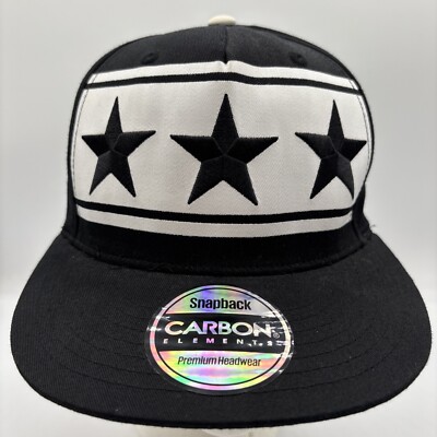 Carbon Elements Premium Headwear Men Black Embroidered 3 Star SnapBack Hat OSFM