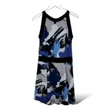 Milly Blue Black Knit Abstract Print Halter Style Sleeveless Mini Dress Large