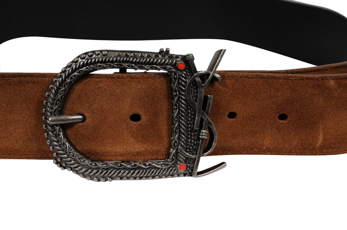 Saint Laurent Men YSL Logo Monogram Western Belt 100 33 34 35  