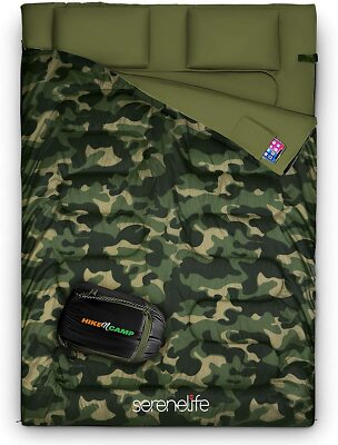 SereneLife Double Sleeping Bag For Camping w/ Two Pillows & bag, Lightweight