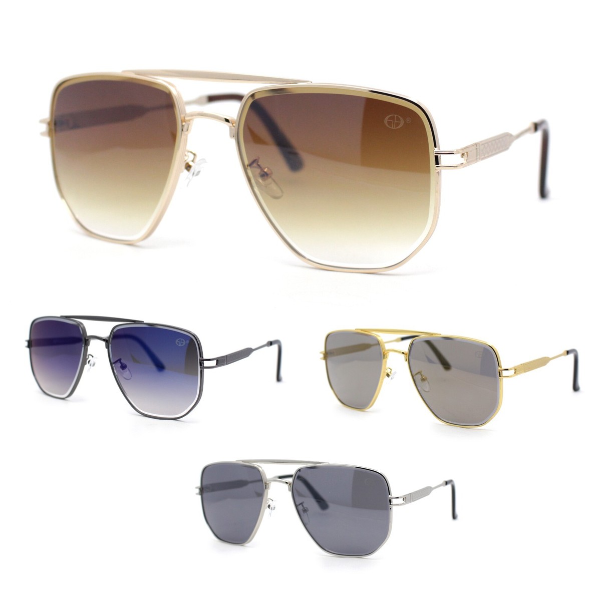 Mens Luxury Mobster Mafia Metal Rim Double Bridge Bevel Lens