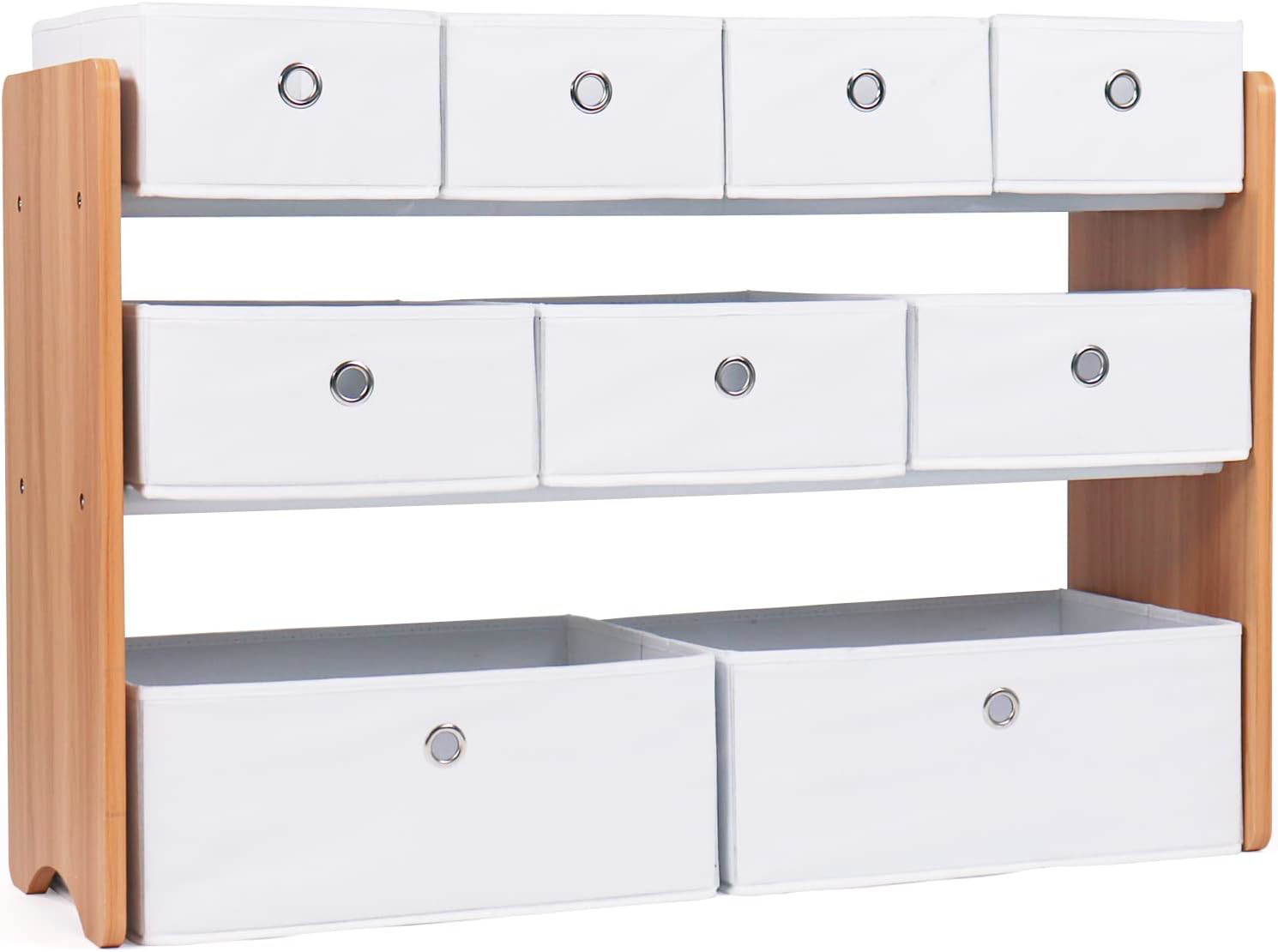 Humble Crew Kids Toy Organizer with 9 Collapsible Fabric Storage, Natural Wood