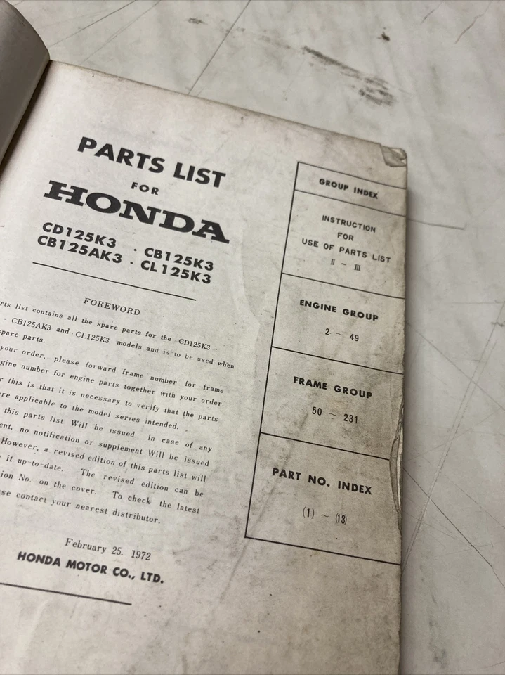 Honda CD125 CB125 CL125 K3 AK3 CB CD CL 125 Lista Catalogo Pezzo di Ricambio - Immagine 2 di 4