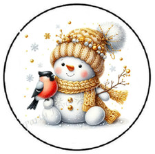 GOLD SNOWMAN WITH BIRD CHRISTMAS ENVELOPE SEALS LABELS STICKERS PARTY FAVORS