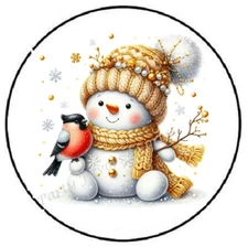 GOLD SNOWMAN WITH BIRD CHRISTMAS ENVELOPE SEALS LABELS STICKERS PARTY FAVORS