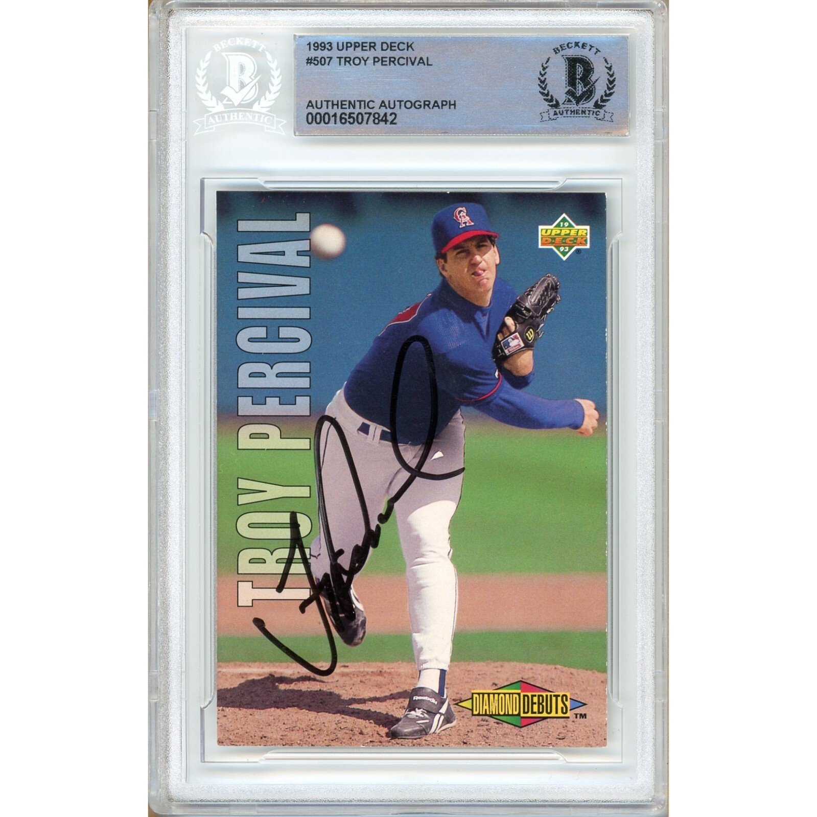 Troy Percival LA Angels Auto 1993 Upper Deck Baseball Signed BAS Auth Slab RC