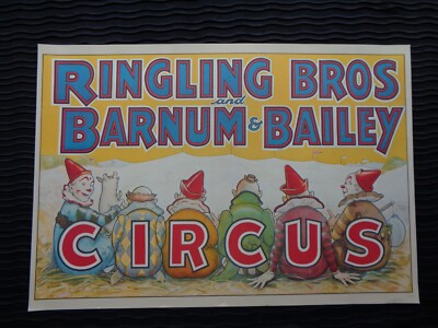 Original Vintage Ringling Bros and Barnum Bailey Circus Exhibit Poster Clowns