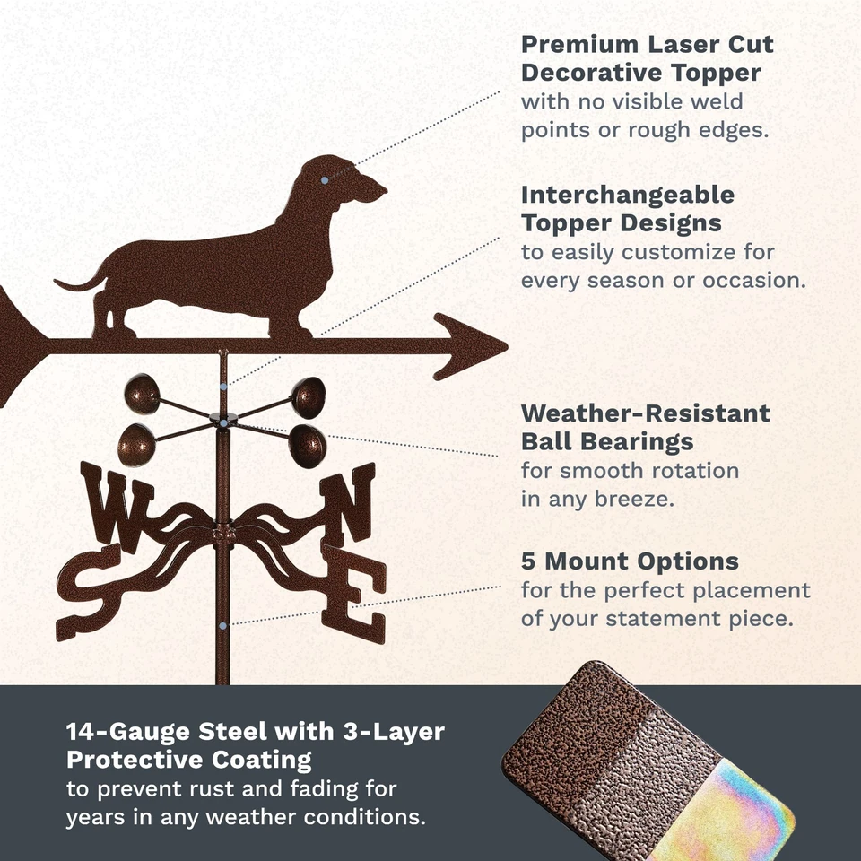 EZ Vane: СВЕРХПРОЧНЫЙ стальной флюгер для таксы - Изображение 2 из 4