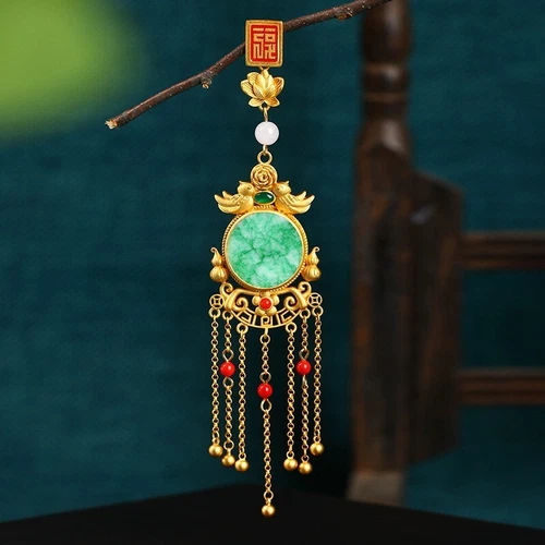 Antiker Stil Anhänger Brosche Taille Jade Ornamente chinesische Hanfu hängende Quaste - Bild 24 von 24