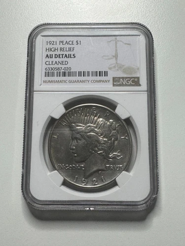 1921 $1 High Relief Peace Silver Dollar AU Detail Cleaned NGC
