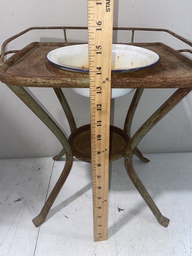 Vintage Enamel Wear Wash Stand 13 1/2" Tall Top 13"x 10" 8" Bowl - Picture 13 of 14