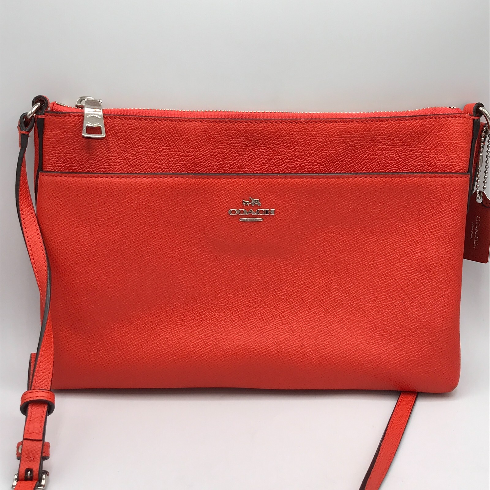 COACH Zip Crossbody Bag Pebble Grain Orange Leather S… Gem