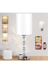 Touch Bedside Crystal Lamps with USB C A Charging Port Dimmable Small Table Lamp