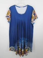 NWT EKOUAER Nightgown Women 2XL Blue Mosaic Boho Super Soft Short Sleeves Floral