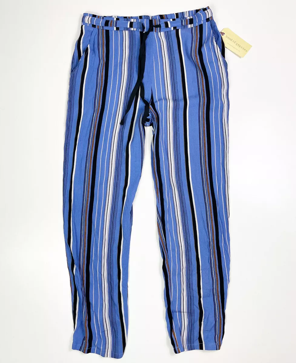 NEW Band Of Gypsies Blue Vertical Striped Pants Women's Size M Boho Jogger