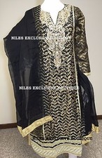 Pakistani Indian Designer black gold Salwar Kameez S