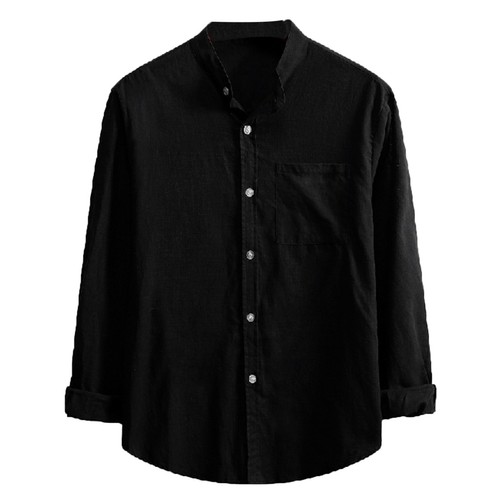 Camisa Top Blusa Para Hombre Informal Sólida Cuello Abotonado Algodón Cáñamo Manga Larga - Imagen 2 de 6