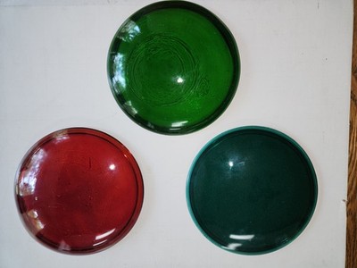 Vintage Kopp Glas flach 4 3/4'' Eisenbahn Laterne Ampel Linse rot, blau, grün