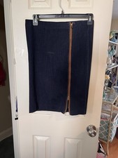 Lauren Ralph Lauren Denim Pencil Skirt Leather Trim Zip Front Size 6 NEW Stretch