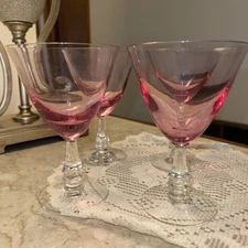 Tiffin Franciscan Pink Wistaria Crystal Cocktail Wine/Water Glass ~Set Of 4~