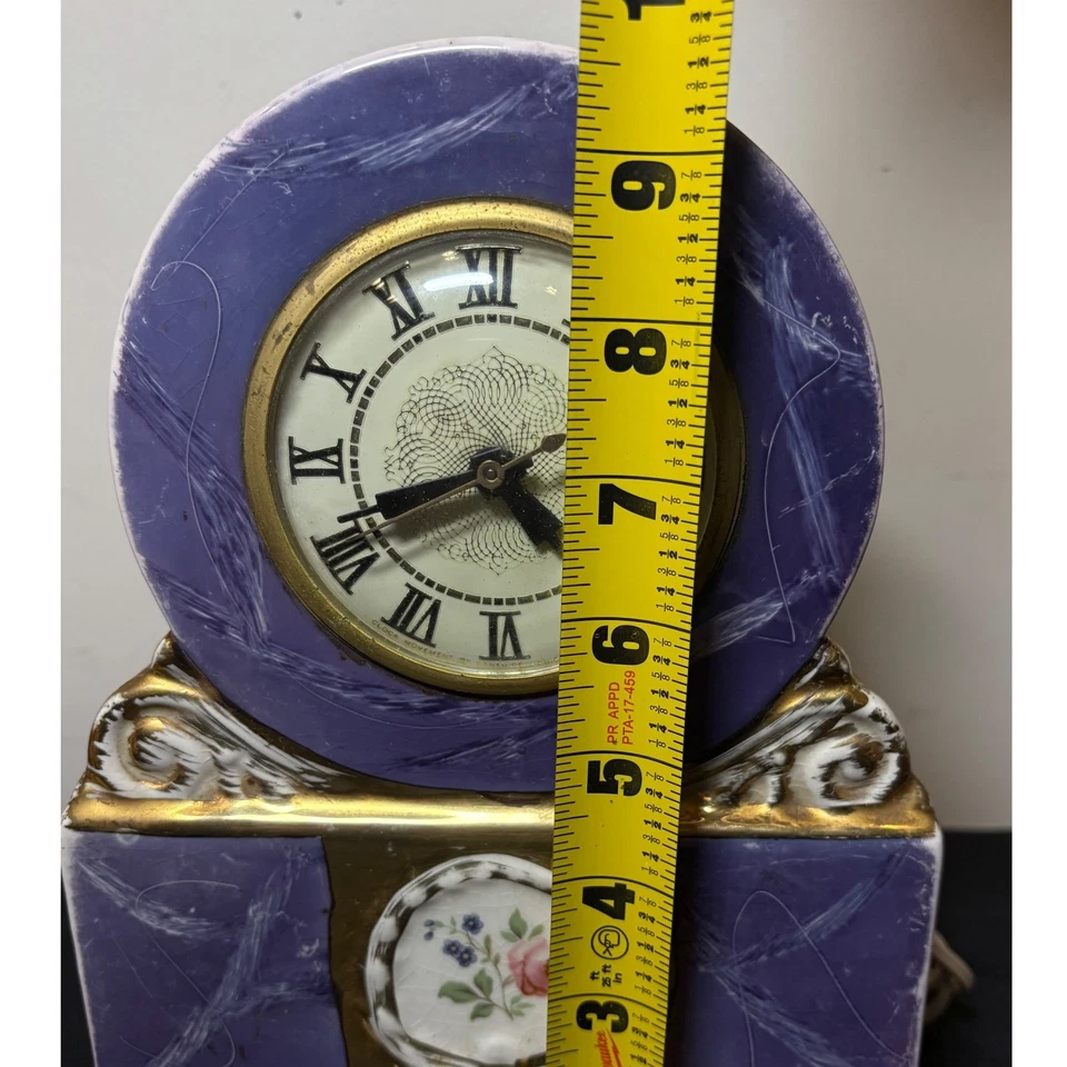 Vintage Omsco Porcelain Mantle Clock Floral Accent  Electric Devereaux READ - Image 2 of 4