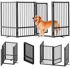 SNUOWU Full Metal Freestanding Dog Gate with Door, 32''Height Foldable Pet Do...