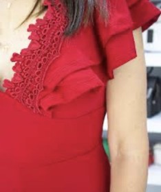 SHEIN Red Ruffle Lace V-Neck Jumpsuit Short Ruffle Sleeve Size M