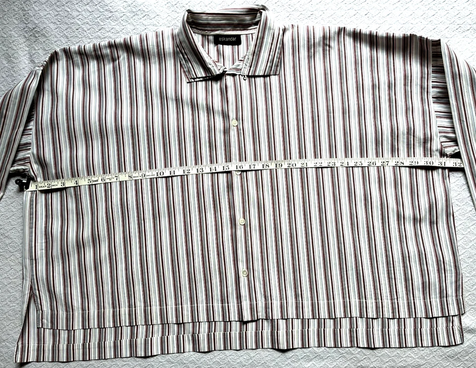 ESKANDAR 超大方格衬衫 100% 棉双领条纹长袖 S 码 — 第 4/4 张图片