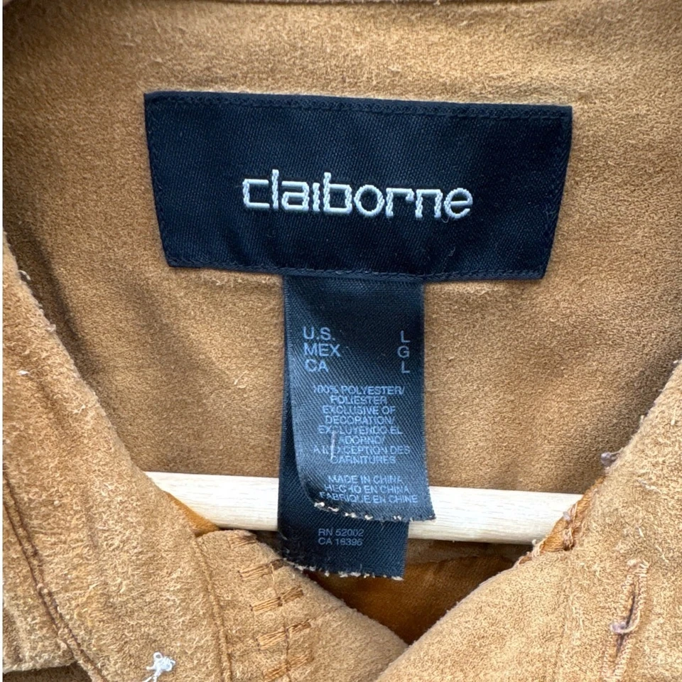 Camisa Occidental Claiborne Vintage Marrón Imitación Gamuza Botón Manga Larga Hombres L Foto 4 de 4