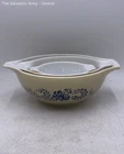 Pyrex Cream Blue Floral Round Milk Glass Mixing Bowls Set Of 3