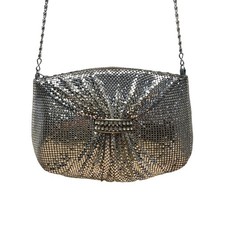 Vintage Silver Mesh Shoulder Bag With Rhinestone Accent  Chain Strap Evening Ha