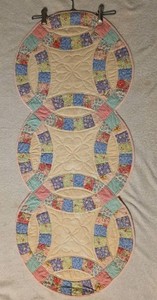 Vtg. Handmade Floral Double Wedding Ring Reversible To Trees Table/Dresser...