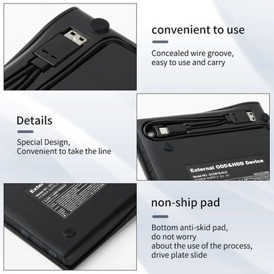 Slim External CD DVD RW Drive USB 3.0 Writer Burner Player Black For Laptop PCS
