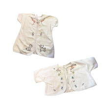 Pair of Vintage Embroidered Flannel Baby Jackets Unworn Layette