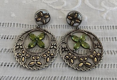 DESIGNER JOHN HARDY BATU KAWUNG Green Peridot 925/18k EARRINGS WOW FACTOR SEE