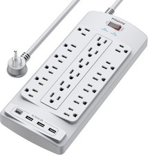 18 Outlets Surge Protector Power Strip - 6 Feet Flat Plug Heavy 6 Ft, Grey
