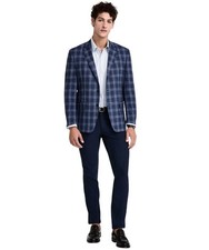 Michael Kors Mens Classic fit Sport Coat Blazer 42L Dark Blue/Light Blue Plaid
