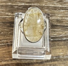 Handmade Sterling Silver Golden Rutilated Quartz Oval Ring Sz 5.75