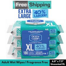 Extra Large Flushable Wipes  40 Larger Wipes  6.8" X 7.5" Unscented XL Adult