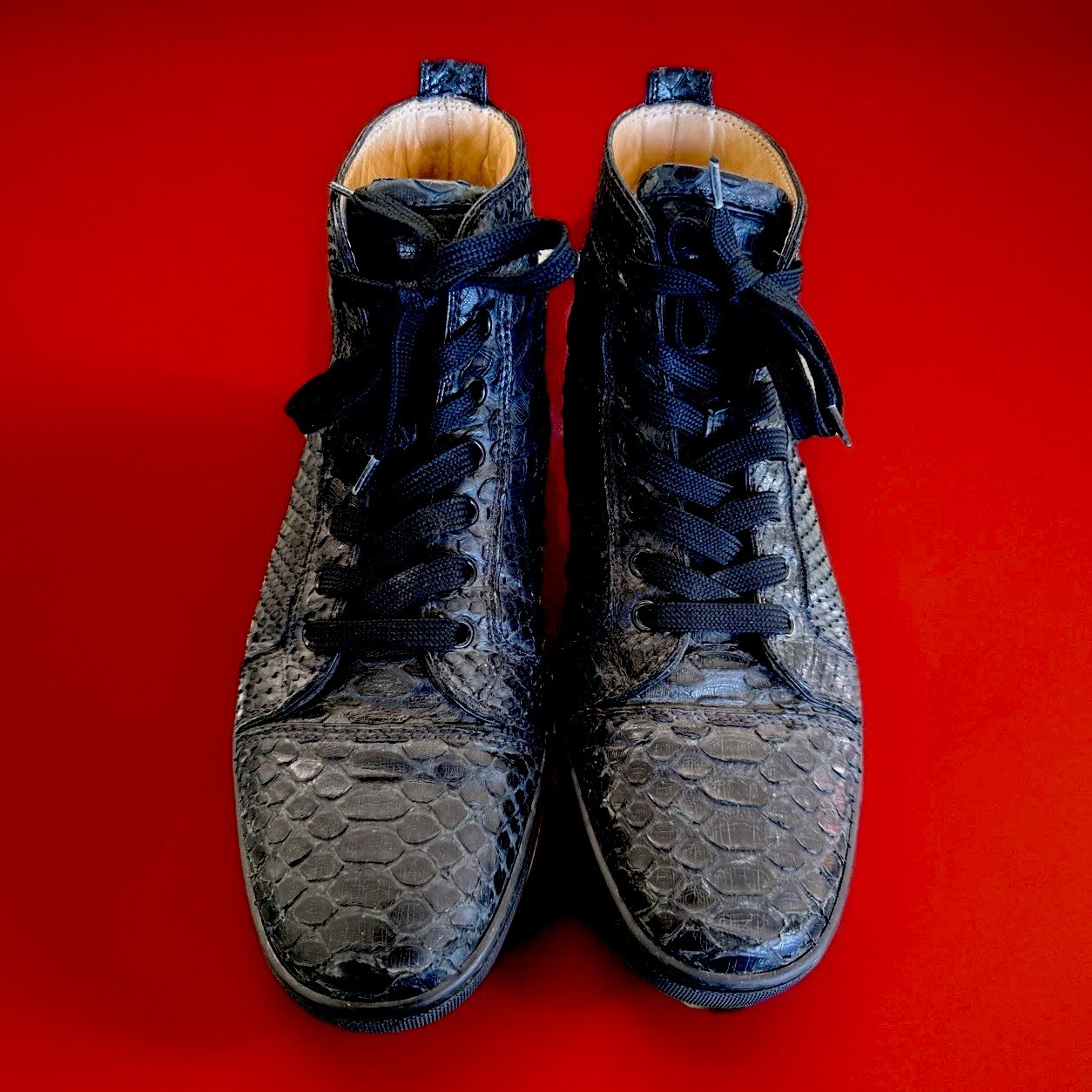 Christian Louboutin Black Python Pattern High Top… - image 2